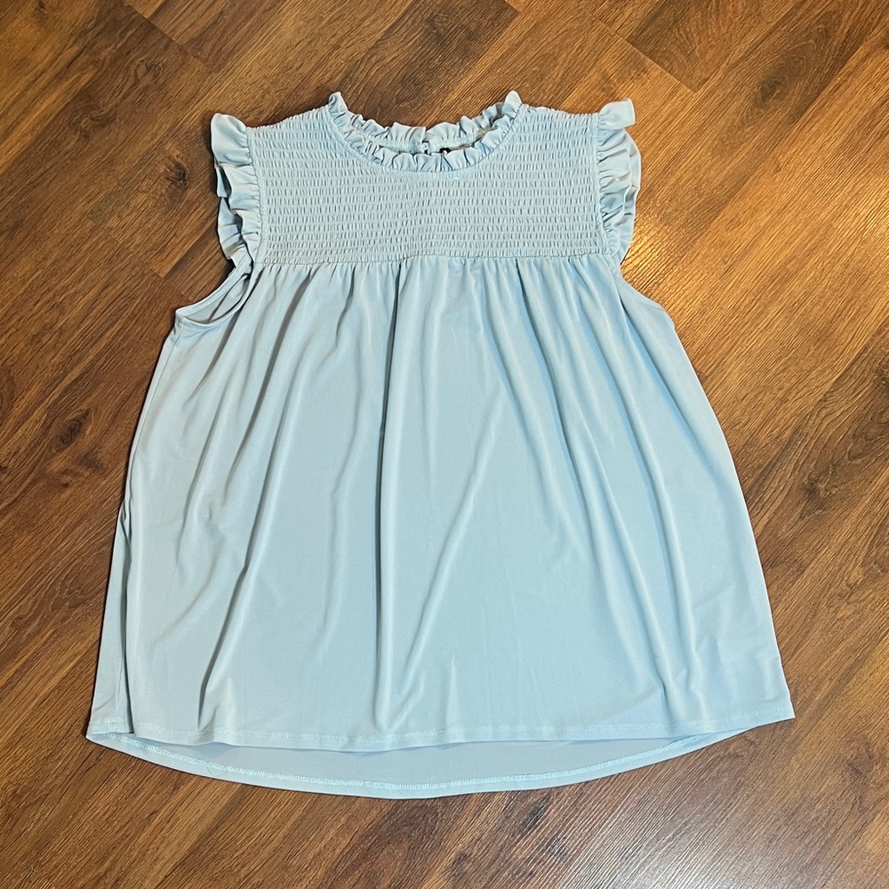 Sky Blue Ruffled Sleeveless Blouse